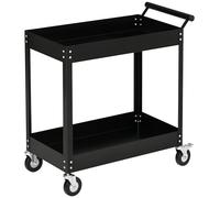 DURHAND Carro de Herramientas con Ruedas Carro de Taller de Acero con 2 Estantes de Almacenamiento y Asa Lateral para Garaje Mecánico Hogar Carga 150 kg 84,5x38x84 cm Negro