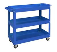 DURHAND Carro de Herramientas con Ruedas Carro de Taller de Acero con 3 Estantes de Almacenamiento y Asa Lateral para Garaje Mecánico Hogar Carga 150 kg 83x35,3x76 cm Azul