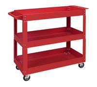 DURHAND Carro de Herramientas con Ruedas Carro de Taller de Acero con 3 Estantes de Almacenamiento y Asa Lateral para Garaje Mecánico Hogar Carga 150 kg 83x35,3x76 cm Rojo