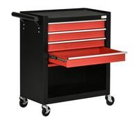 DURHAND Carro de Herramientas Taller Móvil con Ruedas 4 Cajones y Compartimento de Almacenaje Asa Lateral 69x33x75 cm Negro y Rojo Aosom España