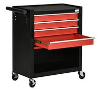 DURHAND Carro de Herramientas Taller Móvil con Ruedas 4 Cajones Compartimento de Almacenamiento y Asa Lateral Carga 130 kg para Garaje Hogar 69x33x75 cm Negro y Rojo Black and red 69x33x75cm