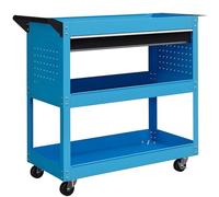 Durhand carro de taller, carro de herramientas con 3 bandejas, cajón, panel lateral perforado, asa lateral, ruedas con frenos, para garaje mecánico, hogar, azul 82 cm