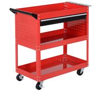 DURHAND Carro de Taller Carro de Herramientas con 3 Bandejas y Cajón Ruedas con Frenos Asa Lateral Panel Lateral Perforado Rojo