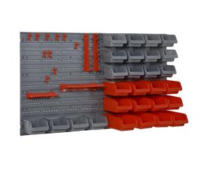 DURHAND Estante de Pared Organizador para Herramientas Estanterías de Almacenaje con 28 Cajas Apilables y Ganchos 63,5x22,5x95,5cm Aosom España