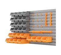 Durhand organizador de herramientas de pared de 44 piezas 95x54 cm estantería de pared para herramientas con 28 cajas apilables y diferentes ganchos gris y naranja