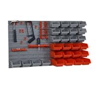 Durhand organizador de herramientas de pared de 44 piezas 95x54 cm estantería de pared para herramientas con 28 cajas apilables y diferentes ganchos gris y rojo