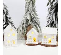 Duroecsain 3 Piezas Pueblo de Navidad, Pueblo Navideño con Luces, Casas de Nieve Miniatura, Casita Navidad LED, Decoración Navideña Madera Pilas Luminosa Cabaña Farolillo Casa Invierno