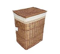 dvier Cesta para la colada rectangular de mimbre color beige 90L 48x36x62 cm