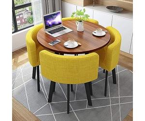 &DX - Juego de mesa de comedor redonda pequeña con 4 sillas amarillas, 80 cm / 31.5in, moderno, cocina, sala de estar, muebles de oficina pequeños