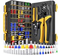 DxCRIMP Kit de Crimpadora de Punteras Huecas con Pelacables - Crimpado Hexagonal 0,25-25 mm² (AWG 24-4) - Surtido de 42 Tipos de Punteras Aisladas y No Aisladas - Para Electricistas, PLC y Solar