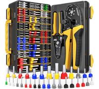 DxCRIMP Kit de Crimpadora de Punteras Huecas con Pelacables - Crimpado Hexagonal 0,25-25 mm² (AWG 24-4) - Surtido de 32 Tipos de Terminales - Para Electricistas, Cuadros Eléctricos, Barcos,PLC y Solar