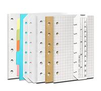DY.2ten Juego de Recambios A7 6 Agujeros - Papel Cuadriculado, Rayado, Kraft y Hojas Sueltas en Blanco - 180 Hojas Con Bolsillos Con Cremallera