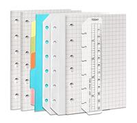 DY.2ten Juego de Recambios A7 de 6 Agujeros: 135 Hojas (270 Páginas) de Papel Gráfico, 2 Bolsillos Con Cremallera, 5 Separadores, Regla - Para Filofax