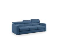 Dylan sofá de 3 plazas con pouf extraíble en tejido efecto algodón impermeable 240 cm azul