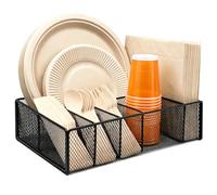 Dysanvica Soporte de metal para platos de papel, organizador de cubiertos para cocina, encimera, cubiertos, organizador de cubiertos, caja dispensadora de almacenamiento para cuchara, tenedor, platos