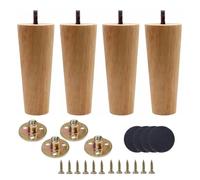 DZHTUF Patas de Muebles de Madera Natural,Juego de 4 Patas de Sofa Mid Century,Patas de Madera Maciza Patas para somier Patas Cónicas con Placa de Montaje y Tornillos,height-20cm/7.9in