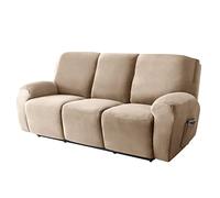 DZYP Funda de Sillón Relax Reclinable 3 Plazas, Terciopelo 8 Piezas Elástico Suave Funda de Sofá con Bolsillos Laterales Protector de Muebles para Sala de Estar (Camel)