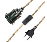 E27 Vintage Lampenkabel HäNgende Leuchte, Seil HäNgelampe, Lampenfassung Pendelleuchte mit Schalter und Stecker, Hanfseil Pendellampe Kit, DIY Einzelkopf Kabel Seil HäNgeleuchte, für Loft Lager (A-5M)