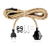 E27 Vintage Lampkabel HäNgende Leuchtchte, E27 Lampenfassung Pendelleuchte mit Stecker 4,5m Lampe Seil Hanfseil Textilkabel mit Schalter, für DIY Stehleuchten Vintage Pendelleuchte Kronleuch
