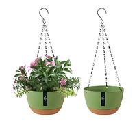EACHPT Macetero Colgante, 2 Piezas Maceteros Colgantes, 8 Inch Macetas Colgantes para Plantas, Macetas Colgantes para Exteriores con Agujeros de Drenaje y Platillo Extraíble para jardín y balcón