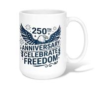 Eagle Taza de café de cerámica, con cinta de estrellas patrióticas para celebración, aniversario, color azul marino, con asa, ideal para amistad, familia, colegas, profesores, personal de amor, 15