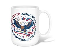 Eagle - Taza de café de cerámica, diseño de estrellas patrióticas, con cinta de aniversario, color rojo, con asa, ideal para amigos, familia, compañeros de trabajo, amantes de ancianos, 15 onzas
