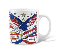 Eagle Taza de café de cerámica, diseño patriótico de estrellas festivas, cinta del día de la independencia, taza de chocolate caliente con asa, ideal para amistad, familia, colega, personal, maestros