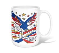 Eagle - Taza de café de cerámica, diseño patriótico de estrellas festivas, cinta para el día de la independencia, color rojo, con asa, ideal para amigos, familiares, compañeros de trabajo, profesores