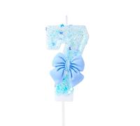 EAKE Decoración de vela azul con diseño de pajarita 3D número 7 para decoración de cumpleaños de niñas y mascotas