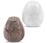 Earthen Crafts Juego de 2 saleros y pimenteros de mármol oceánicos y blancos de 2.3 pulgadas, tarros de especias para decoración moderna de cocina, mesa de comedor, accesorio de encimera