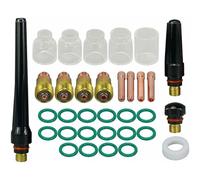 EaseSunny HOMETIG Kit de lentes de gas, juego de pinzas de soldadura, accesorios de antorcha de soldadura, vasos de vidrio resistentes al calor, 33 piezas para antorchas WP-17/18/26, DB, SR