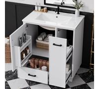Easexcy 76,5 x 47 x 82 cm, mueble para lavabo de pie blanco, lavabo de cerámica integrado, superficie lacada, extraíble lateral con dos niveles (estilo 1)
