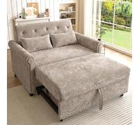Easexcy Sofá cama 3 en 1 marrón gris moderno con función de dormir, sofá plegable de 2 plazas con respaldo ajustable en 3 posiciones, cama de invitados extensible de tela de chenilla de alta calidad