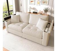 Easexcy Sofá moderno de 2 plazas de 180 cm, color beige con espacio de almacenamiento en el reposabrazos, tela de chenilla suave, incluye 2 cojines cómodos y de alta densidad