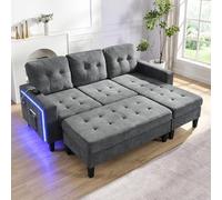 Easexcy Sofá modular multifuncional en forma de L de 185 cm con iluminación LED y reposapiés grande, sofá cama convertible