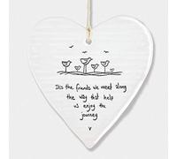 East of India Corazón Colgante de Porcelana con Texto en inglés It's The Friends We Meet. Regalo
