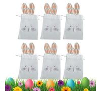 Easter Bunny Pouch - Candy Bag for Party Gathering | Burlap Fabric with Cute Ear Design, 6 Piece Storage Set, Classroom School Home Accessories, Chocolate Jelly Lollipop Toy Holder