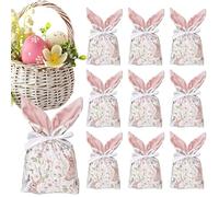 Easter Candy Bags - 9.06 Inch Plush Bunny Ear Bags | 10 Pack Drawstring Goody Bag, Party Favor Pouches for Holiday Birthday, Wedding Celebration, Family Gathering and Treat Gift Giving