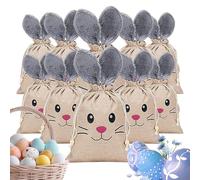 Easter Treat Bags | Burlap Plush 10 Pack 26x20cm Drawstring Bunny Pouches With Fuzzy Ears | Candy Cookie Chocolate Gift Sacks For Egg Hunt Basket Stuffers Snack Wrapping Party Favors | Kids Girls Boys