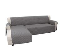 Easy-Going Funda de sofá seccional en forma de L, funda deslizante para cheslón, reversible, protector de muebles para niños, mascotas, perros y gatos (L, gris/gris)