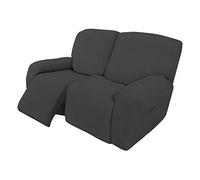 Easy-Going Funda elástica para sofá biplaza reclinable de 6 Piezas, Protector de Muebles, Suave, Parte Inferior elástica, para niños, Tela Jacquard de Elastano con Cuadros pequeños, Color Gris Oscuro