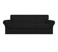 Easy-Going Funda elástica y Suave de 4 Piezas para sofá, Lavable, 3 Fundas para Cojines Separados, Protector elástico para niños y Mascotas (sofá, Negro) Grande