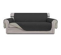 Easy-Going Funda Reversible para sofá de 3 Cojines, Funda Protectora de Muebles Resistente al Agua con Varillas de Espuma y Correas elásticas para Mascotas y Gatos (sofá, Gris Oscuro/Beige)
