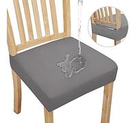Easy-Going Juego de 4 Fundas de Asiento 100% Impermeables para sillas de Comedor, Fundas elásticas para Asientos de Silla, extraíbles y Lavables, Fundas para sillas de Comedor de Cocina, Color Gris