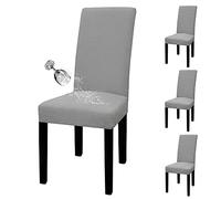 Easy-Going Juego de 4 Fundas para sillas de Comedor 100% Impermeables, Fundas elásticas para sillas Parson de Jacquard extraíble, Lavable, para el hogar, Restaurante, Banquete (Grande, Gris Claro)