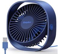EasyAcc Ventilador Portátil USB Silencioso, Mini Ventiladores de Mesa con 3 Velocidades, 360 ° Rotación Vertical, Pequeño Potente para Dormir, Oficina, Cápsula de Sueño y Viajes, Azul