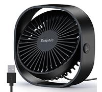 EasyAcc Ventilador Portátil USB Silencioso, Mini Ventiladores de Mesa con 3 Velocidades, 360 ° Rotación Vertical, Pequeño Potente para Dormir, Oficina, Cápsula de Sueño y Viajes, Negro