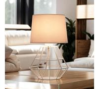 Easylight Lámpara de mesa metálica blanca con pantalla de tela E27, diseño geométrico, lámpara de mesa para dormitorio, salón u oficina, 34 cm, moderna y minimalista con estructura de alambre