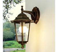 Easylight Lámpara de pared exterior de vidrio y aluminio en cobre antiguo, IP44, para puerta de entrada y terraza, 17 cm de ancho, E27, farol rústico antiguo, PARIS