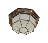 Easylight Lámpara de techo estilo rústico MILANO de aluminio cristal cobre antiguo forma angular A:35,5 cm E27 IP44 Plafón de exterior para terraza jardín